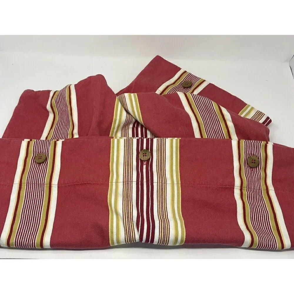 Pottery Barn FRENCH STRIPE Cotton Twill 24” EURO Pillow Shams Red Pair Set Of 2